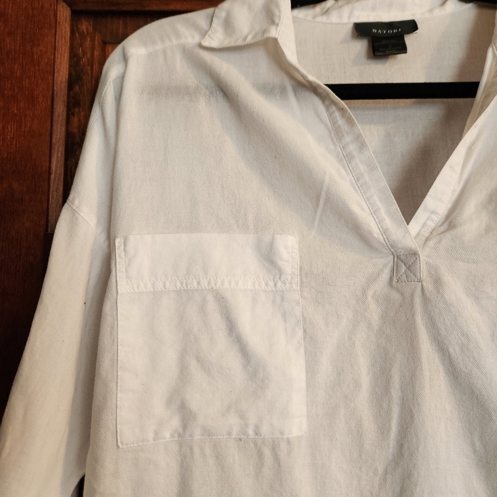 Natori 100% Cotton Minimalist Blouse - Size Small - White